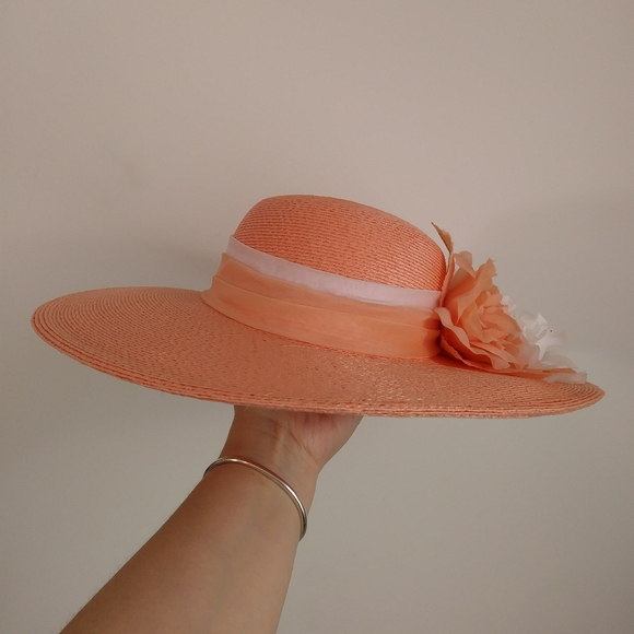 🚨 vtg peach 70s prairie sun hat flower - Picture 5 of 7
